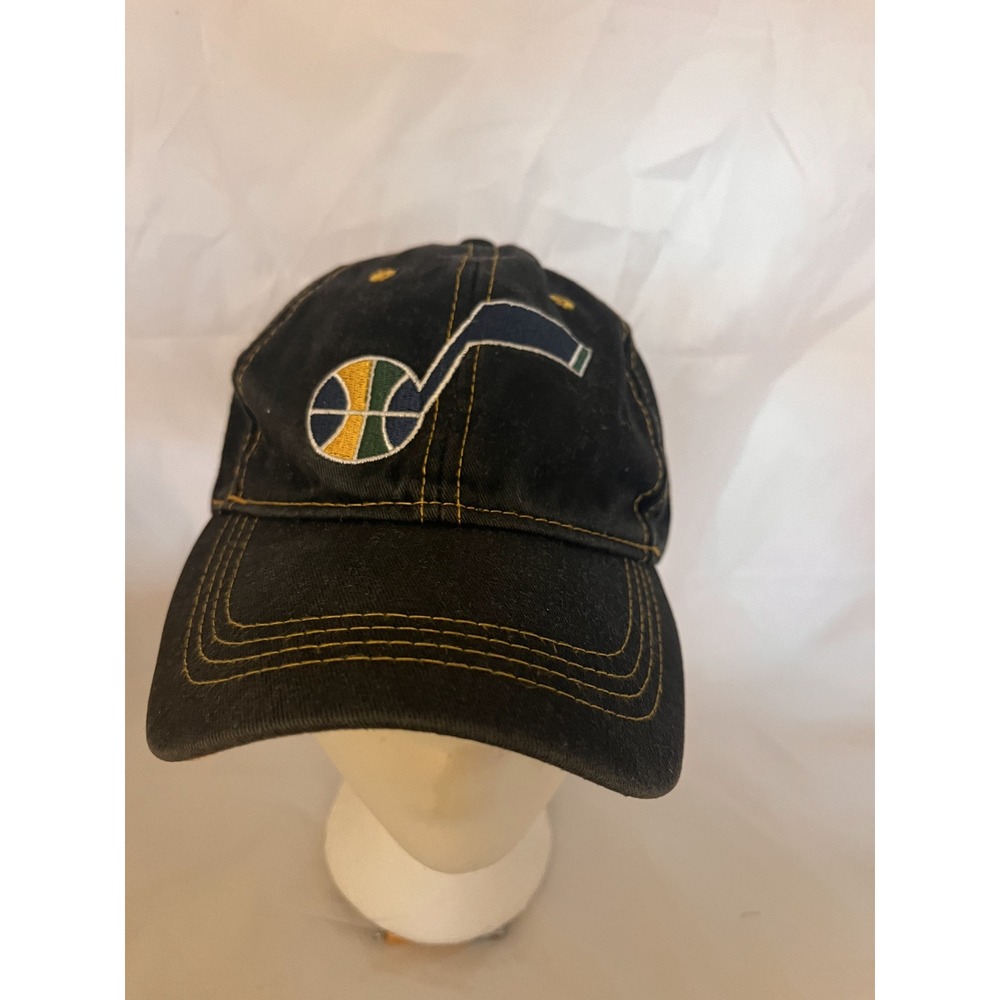 Utah Jazz NBA Basketball Hat Black Gold Contrast Stitch Strapback Cap
